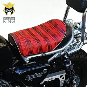 ホンダ Monkey125 カスタムシート タータンチェック 横リブ リフレクターパイピング レッドチェック MonQeyKing HONDAモンキー125 JB02 JB03 JB05