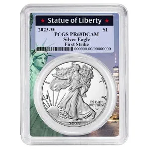 2023-W $1 1オンス プルーフ アメリカン シルバー イーグル PCGS PR69DCAM FS 自由の女神像...