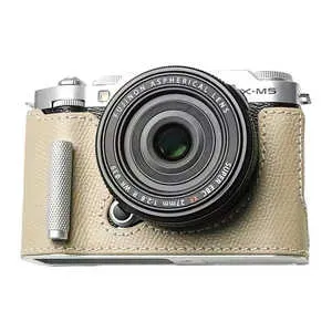 MR.STONE 富士フイルム X-M5用 本革ケース クラシック メタルグリップ付 ライトベージュ/白ステッチ Mr.Stone PTBF009