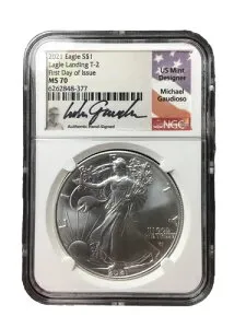 2021年 シルバーイーグル T-2 NGC MS70 FDI ガウディオソ 直筆サイン入り 377