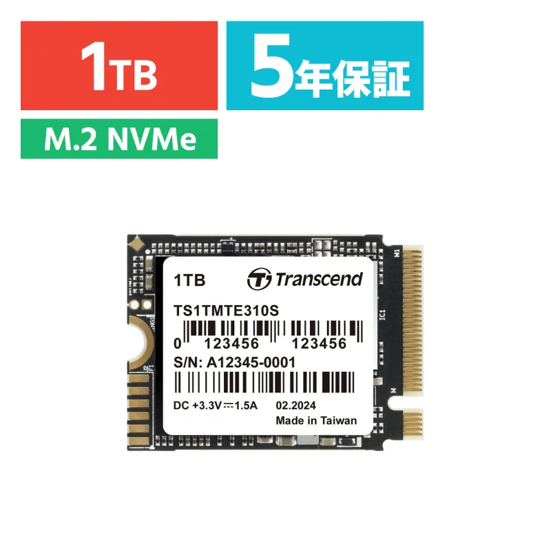 M.2 SSD 1TB NVMe PCIe Gen4×4 Type 2230 内蔵 Read 5000MB/s SLCキャッシュ MTE310S Transcend製 TS1TMTE310S