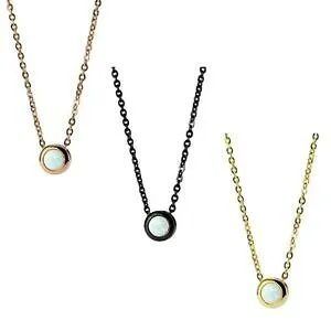 【送料無料】ジュエリー・アクセサリー オパールホワイトゴールドチェーンブラックローズゴールドスチールカラーcollier en acier inoxydable 50 cm avec opale blanc chaine or, noir ou or rose