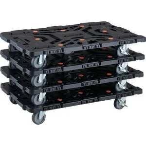 TRUSCO ( トラスコ中山 ) まとめ買い 連結式樹脂製平台車 ビートル 900X600 自在5輪 内2輪ストッパー付 コボレ止めセット付 4台セット ( BT900KJ5S2-E100-M4 )