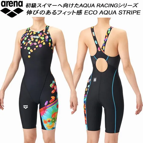 アリーナ arena レディース 競泳水着 WA承認 ハーフスパッツ 着やストラップ ECO AQUA STRIPE アクアストライプ AS6SRCP3L