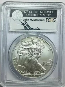 2012 W $1 バーニッシュ シルバー アメリカン イーグル PCGS MS70 GEM - ジョン マーカンティ署名