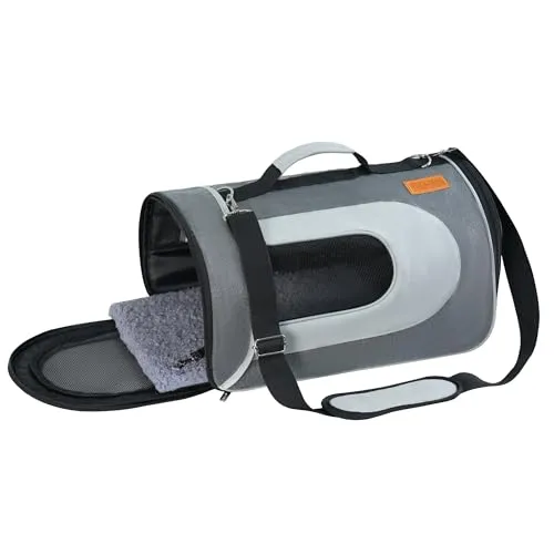 YUnique 猫キャリア ソフト 15ポンドまでのペット用 航空会社承認 折りたたみ式 旅行用 子犬キャリア ワンピースデザイン (グレー)