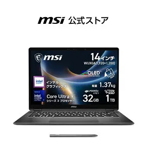 Core Ultra 9 プロセッサー 386H/インテル グラフィックス/32GB/1TB（M.2 NVMe）/約1.37kg/最大19時間（JEITA 3.0 動画再生時）、最大29時間（JEITA 3.0 アイドル時）/14インチ/Windows 11 Home/ノートPC/Prestige-14-Flip-