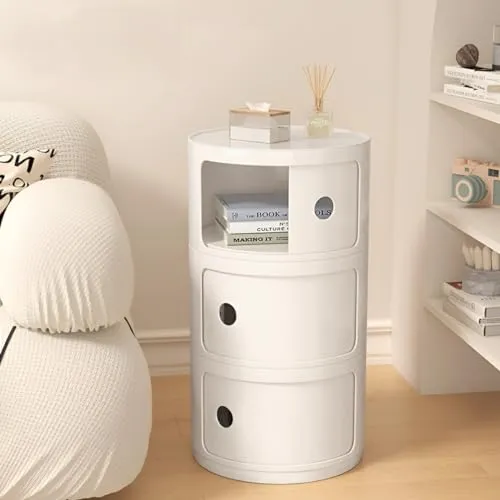 【WNJAPAN】コンポニビリ 3段 収納家具 チェスト 完成品 ボックス 収納ケース スツール サイドテーブル ラウンドチェスト キャビネット 幅32cm SD-27WH [並行輸入品]