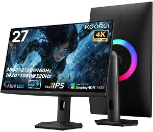 KOORUI｜クールイ ゲーミング液晶ディスプレイ(27型/Fast IPS/4K UHD 3840×2160/320Hz/1ms/HDR1400/HDMI2.1/DP1.4/USB Type-C/VESA)(ブラック) 2741LM