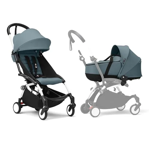 Stokke(ストッケ)【公式】【セット商品】【パリ発】新生児~22㎏ YOYO3(ヨーヨー3) ベビーカー ホワイトフレーム/バシネット & 6+ カラーパック アクア 瞬時に開閉・肩掛け・コンパクト収納 A型 B型