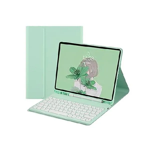QYiiD Keyboard Case for iPad 9th/8th/7th Generation 10.2 inch, Stand Folio Detachable Cute Round Key Keyboard Cover Soft TPU Back Case for Ne_並行輸入