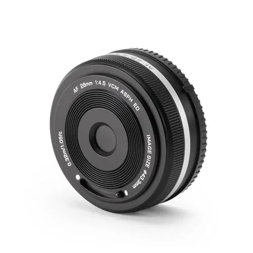 28mm F4.5 AF パンケーキレンズ レトロ超薄型、互換性がありますSony ZVE-10 A7CII A6400 Nikon Z6III ZF Z5II Fuji X-T5 X-T4 X-S10 に対応(E-mount(FE))