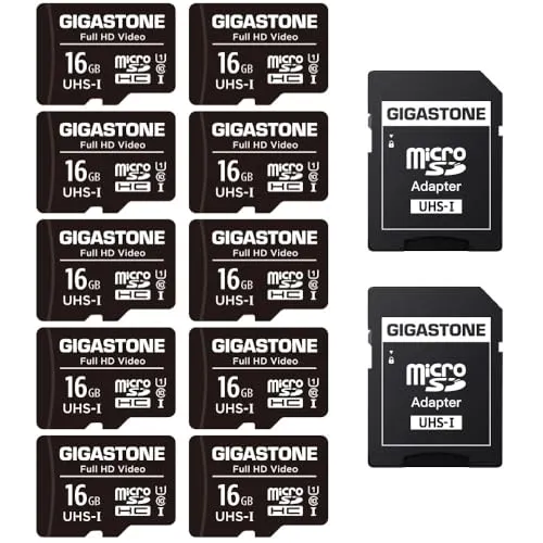 GIGASTONE マイクロsdカード 16GB 10個セット microSDHC U1 C10 85MB/s UHS-I フルHD 動画 SDアダプター2枚付き