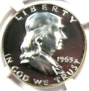 1963 年プルーフ フランクリン ハーフ ドル 50 セント コイン - NGC PR69 (PF69) - 価値 550 ドル!