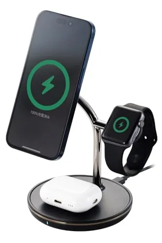 エレコム ワイヤレス充電器 Qi2 15W 3in1 スタンド型 MFA認証 ブラック W-MS08BK