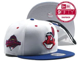 NEW ERA【9FIFTY★1997年WORLD SERIESサイドパッチ★フリーサイズ】MLB Cleveland Indians ベースボールキャップ【ホワイト/ブルー】新品 ニューエラ キャップ メンズ クリーブランドインディアンス 旧ロ