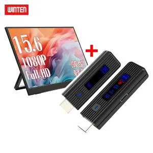 WINTEN モバイルモニター 15.6インチ【ワイヤレスHDMI セット】ゲーミング モニター 1080P 高画質 Full HD ディスプレイ PC ゲーム 1年保証 軽量 薄型 非光沢 iPhone16 VESA 内蔵スタンド 180度 収納袋付 ノ