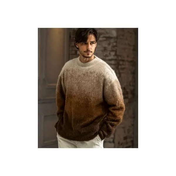 エイケイエムコンテンポラリー AKM Contemporary モヘア オーバーサイズ グラデーション ニット(保温性/起毛) （ブラウン）