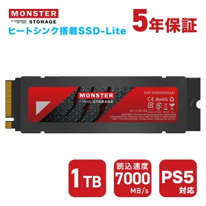 Monster Storage SSD 1TB NVMe PCIe Gen4×4 PS5確認済み 最大読込: 7,000MB/s 最大書き：6,000MB/s ヒートシンク付き M.2 Type 2280 内蔵 SSD 3D NAND 国内正規品 メーカー5年保証
