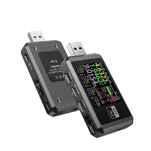 USB電圧電流チェッカー メーターテスター USB テスター電圧計電流計 Type-C 高速充電検出トリガー容量リップル測定電話 DC 充電器電力テスター 電圧、電流、容量、電力、時間、温度、負荷インピーダンス(Without Bluetooth)