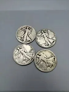 1917D 1937D 1937D 1942D 4X ウォーキング リバティ 1/2 ドルコイン デンバーミントコイン