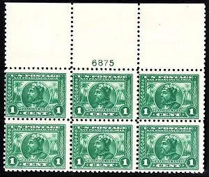 US 401 1セント パナマ パシフィック ミント フルトッププレート ブロック 6枚 #6875 F-VF OG NH SCV$650