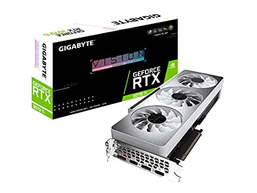 GIGABYTE GeForce RTX 3070 Ti Vision OC 8Gグラフィックスカード、WINDFORCE 3X冷却システム、8GB 256ビットGDDR6X、GV-N307TVISION OC-8GD ビデオカード。