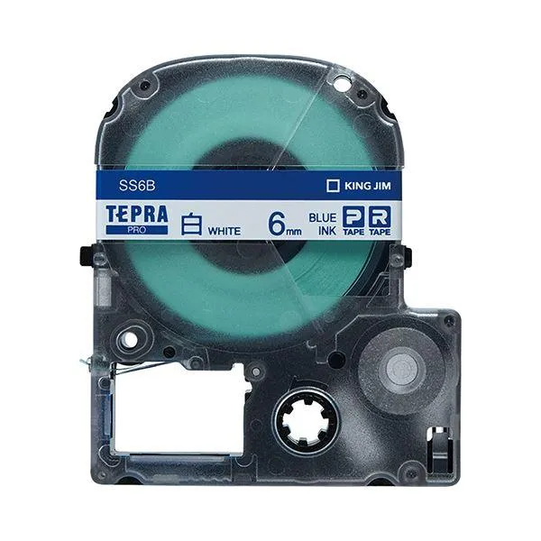 (まとめ) キングジム テプラ PRO テープカートリッジ 6mm 白／青文字 SS6B 1個 〔×10セット〕