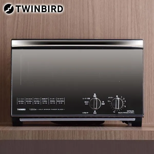 ツインバード TWINBIRD ミラーガラスオーブントースター 2枚焼き ブラック TS-D048B