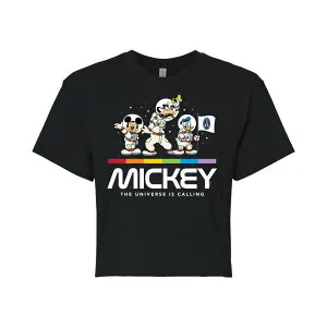 ディズニー レディース トップス Tシャツ クロップド グラフィック Disney's Mickey Mouse & Friends Juniors' Universe Group Cropped Graphic Tee Black ブラック