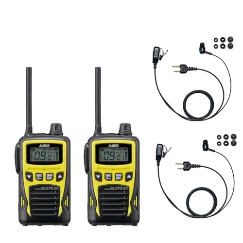 ALINCO アルインコ IP54 防塵・防沫 特定小電力トランシーバー DJ-PB20 + 対応 BLUE CENTURY イヤホンマイク カナルイヤホン型イヤホンマイク 【I018H】 セット(イエロー,2台セット)
