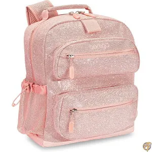 【5日最大1500円クーポン】Bentgo Kids Backpack - Glitter Designed Lightweight 14 for School, Travel & Daycare Roomy Interior, Durable Water-Resistant Fabric Loop Lunch Bag (Glitter Edition Petal Pink)