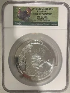 2015年 5オンス シルバー 25セント キサッチー NGC MS69 DPL