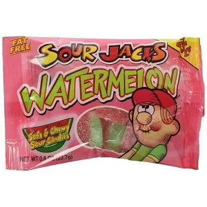 Sour Jacks Sour Candy Gummy Snacks, Watermelon Sour Wedges, Bulk Pack, 2 oz Individual Single Serve Bags (Pack of 24) (Packaging May Vary)
