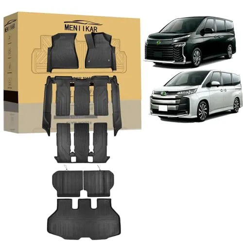 MENIIKAR トヨタ 新型 ヴォクシー ノア 90系 7人乗りハイブリッド/ガソリン車 フロアマット+ラゲッジマット+シートバッククッション，6点セット VOXY NOAH 3d立体カーマット 防水 滑り防止 耐汚れ TPE素材 カスタムパーツ (フロ