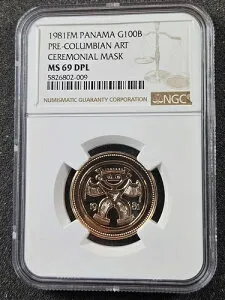 ?? 1981年 パナマゴールド 100バルボア 儀式用マスクコイン NGC MS69 DPL 発行枚数 174枚 希少