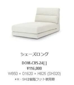 野田産業 NDstyle DOM ドム シェーズロング W850 × D1620 × H825 (SH320) ウェビングテープ S字スプリング 樹脂フット付き DOM-C85-24GY BE BK BL SB 開梱設置付き配送有り