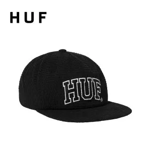 HUF(ハフ) ARCH WAFFLE CORD SNAPBACK ロゴ刺繍5パネルコーデュロイキャップ【日本代理店正規品】SIZE:ONE SIZE COLOUR:BLACK