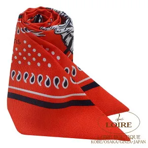 エルメス トゥイリー ゼブラ・バンダナ ルージュ×クロ×シロ シルク HERMES TWILLY Les Leopards Bandana ROUGE/NOIR/BLANC Silk