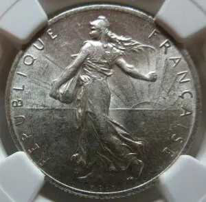フランス 2フラン 1914年 C NGC AU 58 UNC 銀貨 カステルサラサン 自由の種蒔き