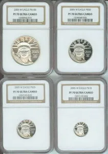 2005-W 4枚セット $100 $50 $25 $10 プルーフ プラチナ 自由の女神像 NGC PR70 PF70
