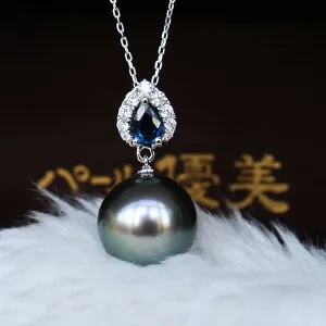 K18WG/K14WG 黒蝶真珠 12mm Diamond Blue Sapphire ネックレス ダイア High Jewelry Tahitian pearl necklace D0.15ct 9pcs S0.3ct 1pcs【納期4－8週間】
