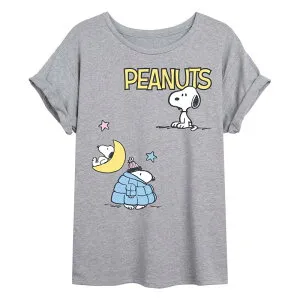 アニメキャラクター レディース トップス Tシャツ パッチワーク Licensed Character Juniors' Peanutsnoopy Patchwork Oversized Tee Heather Gray グレー