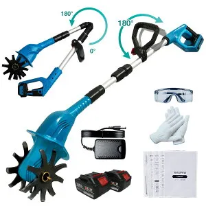 CLIECO 2026革新型 電動 耕運機 2枚刃 バッテリー2個付 21v 強力ハイパワー 耕幅150mm 耕深200mm 充電式 コードレス 耕うん機 除草用 家庭用 ミニ耕運機 折りたたみ式 小型軽量 高効率 家庭菜園 充電