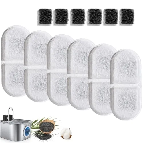 CityFlee 猫用噴水フィルター交換用、12個(カーボン6個+スポンジ6個) ペット用自動ウォーターディスペンサー 犬用2.2L/3L/3.2L/3.5Lステンレススチール猫噴水に対応