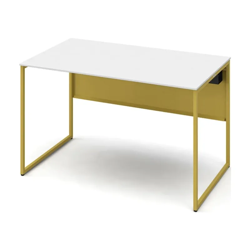 オカムラ ソリスト Soliste スタンダードタイプ 3K20LE MHH1 オフィスデスク 平机 幅1200×奥行700×高さ720mm 幕板付き 配線ダクト付き メラミン天板 フレーム脚(イエロー) 天板(ホワイト)