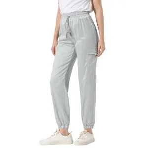 アレグラ ケー レディース ボトムス カジュアルパンツ サテン シルク ALLEGRA K Women's Drawstring Elastic High Rise Silky Satin Cargo Solid Pants Light Grey グレー