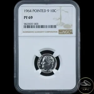 1964年 ルーズベルト ダイム ポイントド 9 NGC PF69 10C