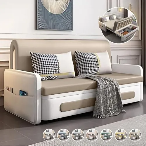 MUTUKI【3年保証】ソファー 2WAYソファーベッド sofa bed 1人用 2人掛け 3人掛け 多機能 折りたたみ 収納付き コンパクト 一人暮らし ワンルーム おしゃれ 洗える クッション2個付き 新生活(ライトブラウン, 幅182cm収納付き)