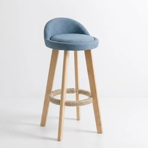 FXLKLUXE カウンターチェア ハイチェア カウンター椅子 木製 座面の高さ 50cm/60cm/70cm 安定した耐荷重150kg バーカウンター椅子 座面はリネン調とレザーの2種類から選べます ースツール ラウンド フットレストと背もたれ付きで快適